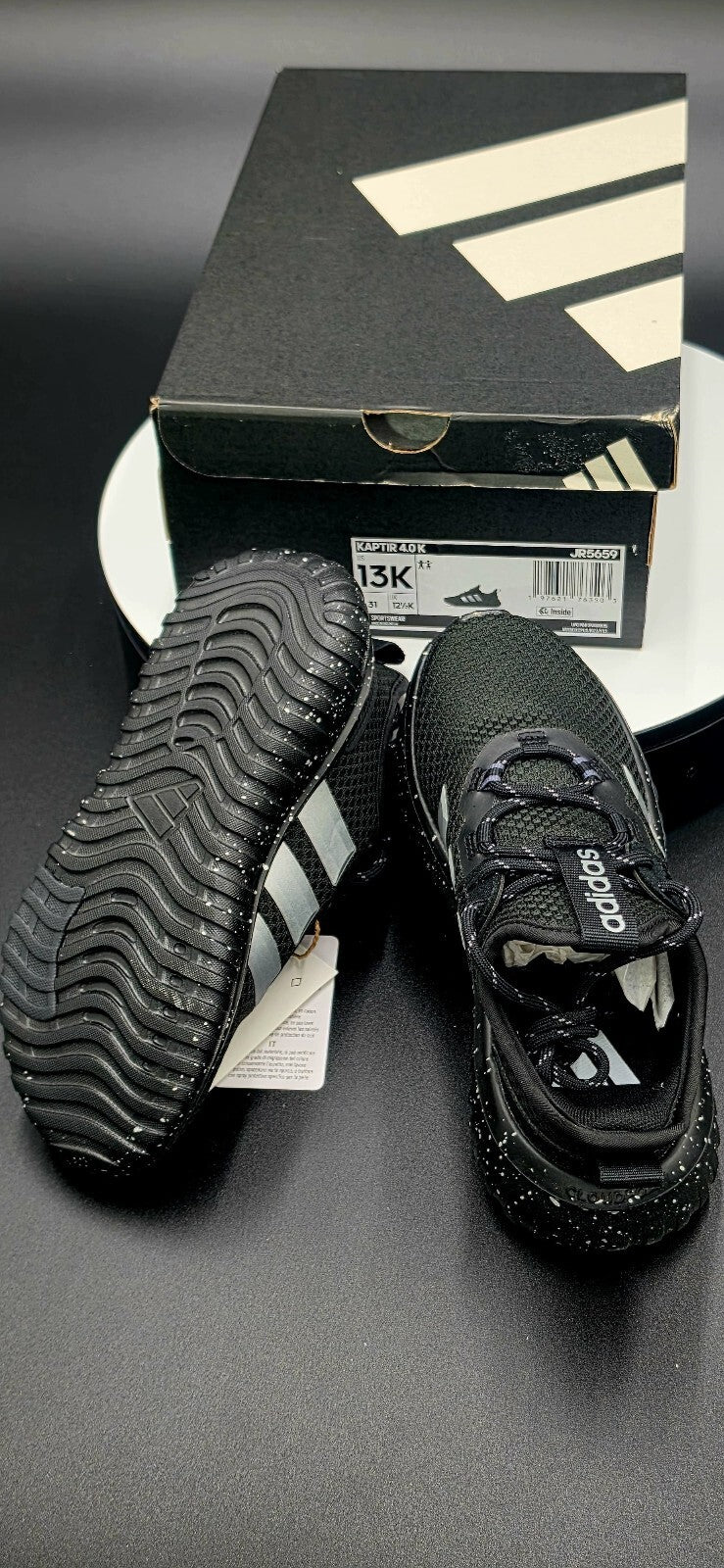 adidas Kaptir 4.0 Kids Sneakers Core Black Silver White Size 13K Youth