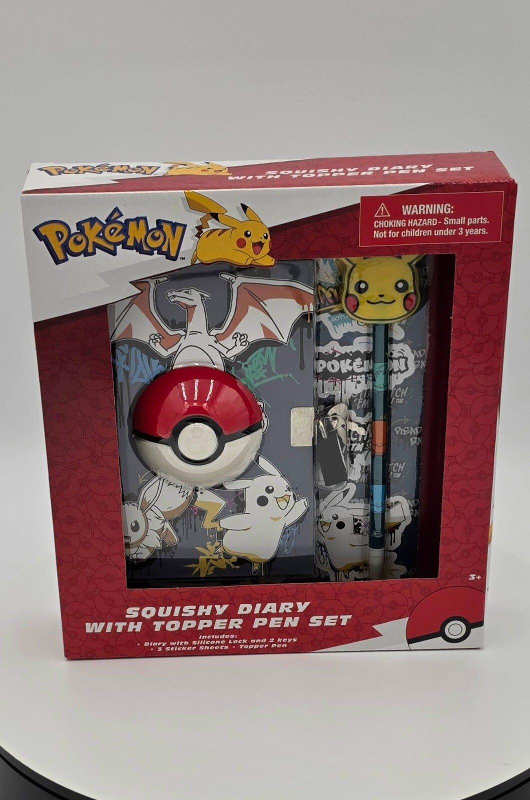 Pokemon Squishy Diary with Pikachu Topper Pen Set Lock & Keys Kids Gift NIB