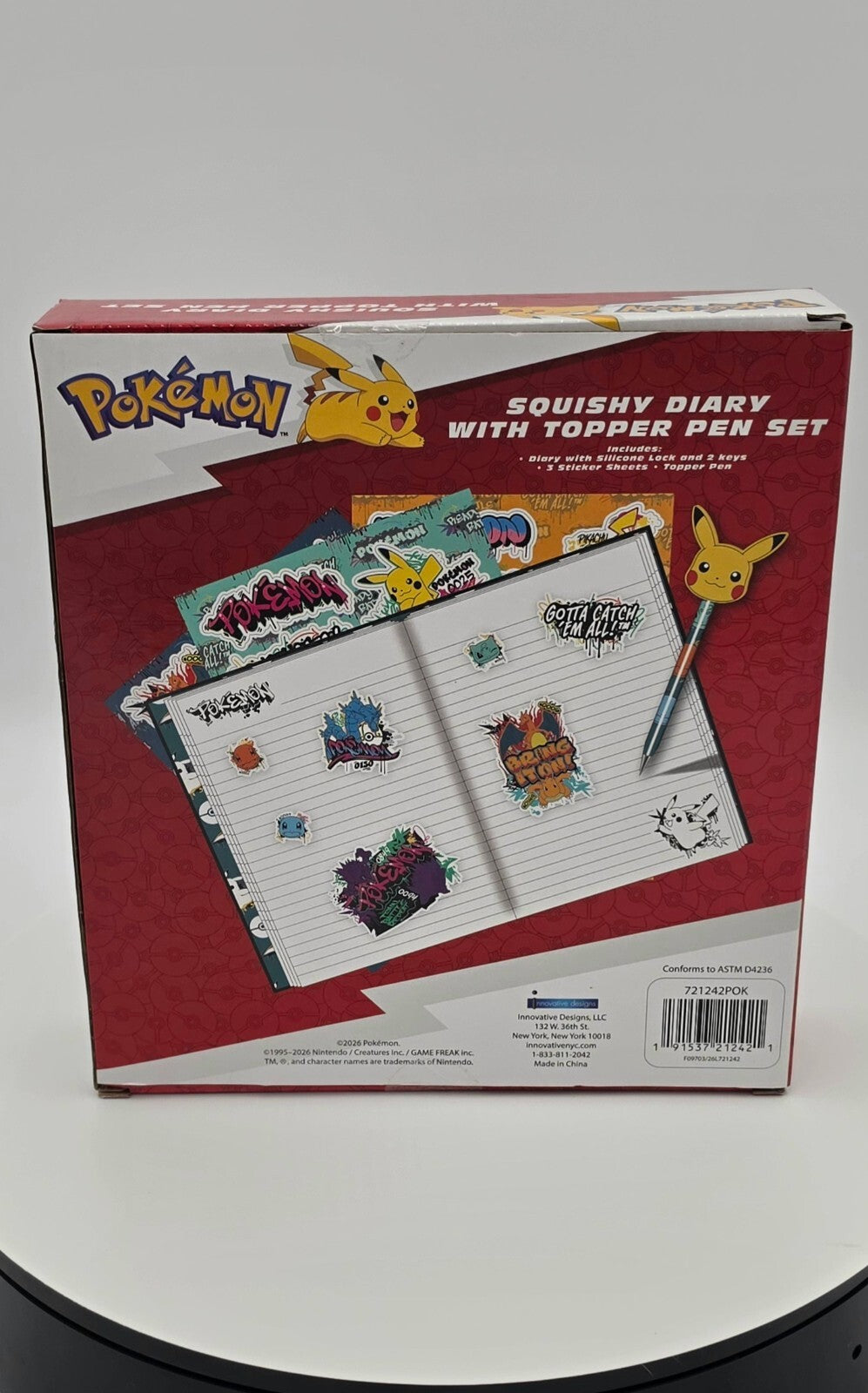 Pokemon Squishy Diary with Pikachu Topper Pen Set Lock & Keys Kids Gift NIB