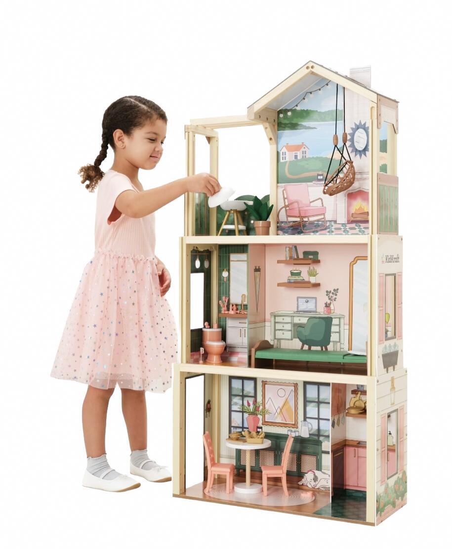 KidKraft Click & Play Pop-Up Wooden Dollhouse Fully Assembled 50 Pieces NEW