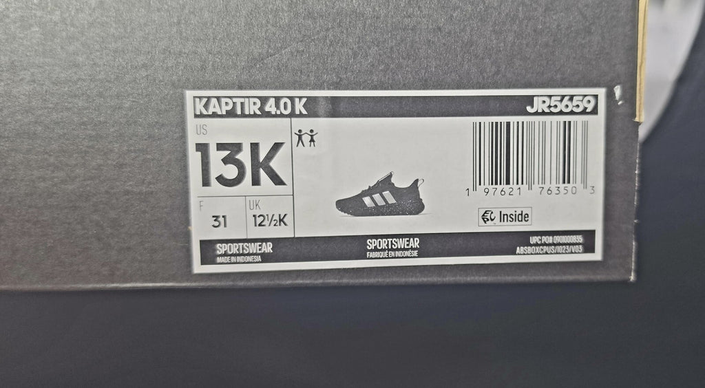 adidas Kaptir 4.0 Kids Sneakers Core Black Silver White Size 13K Youth
