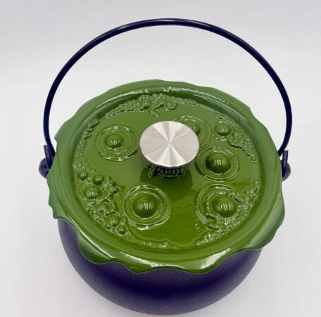 NIB Smith & Clark Cast Iron Witch Cauldron 4QT Pot w/ Green Lid